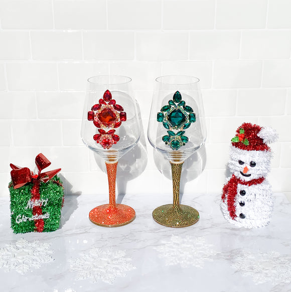 Christmas Rhinestone Stem Wine & Champagne Glasses