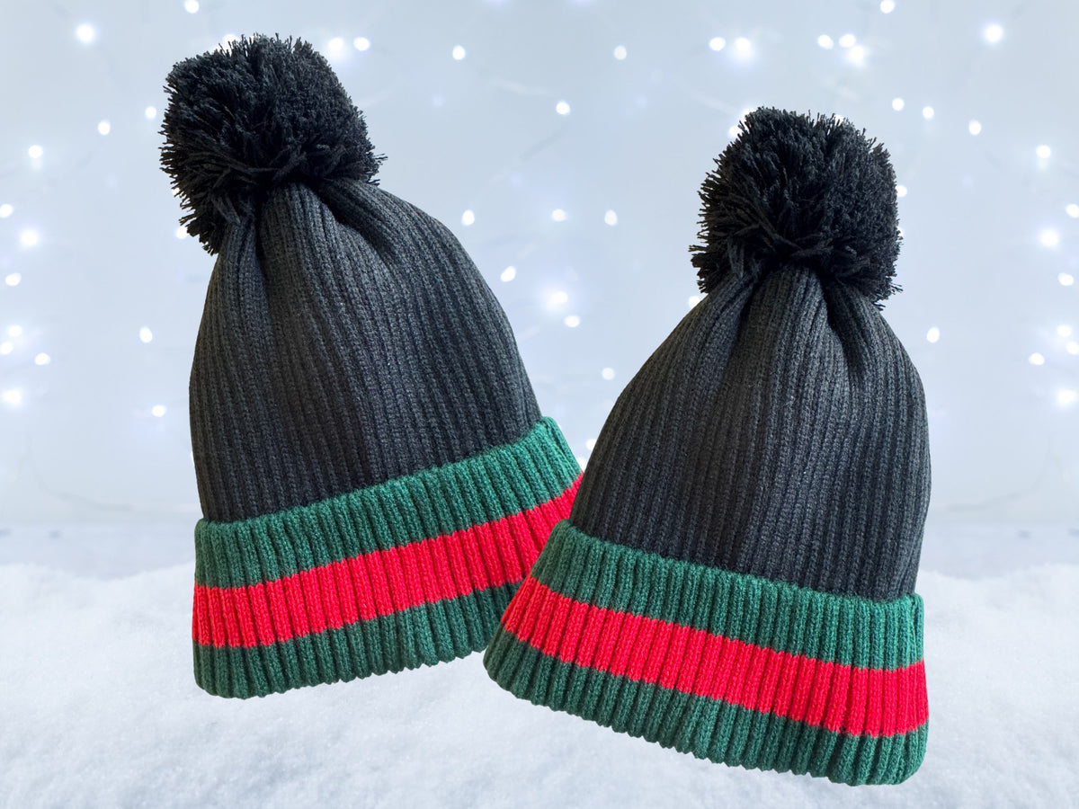 2 pieces unisex winter hat green and red stripe Adult Kids Knitted Christmas Hats Women Men Boy Girl Red  main image 2