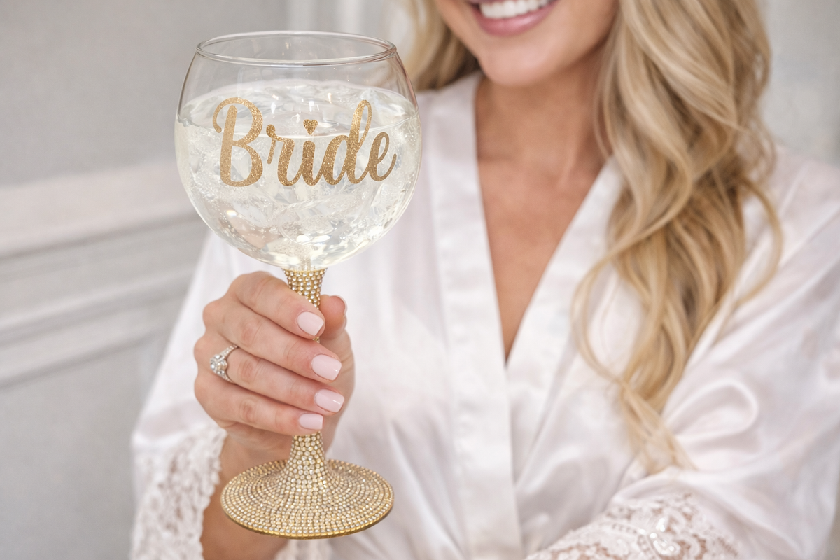 Custom Bride Rhinestone Stem Bowl Wine Glasses