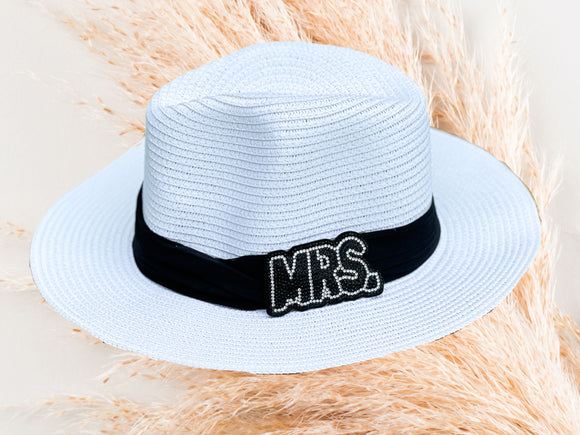 Black Rhinestone Mrs. Bridal Panama Hat