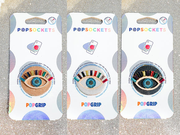 Colorful Rhinestone & Pearls Evil Eye Phone Popsocket - Choose Your Background Color!