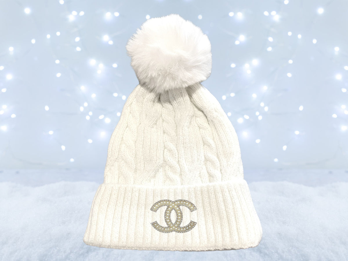 Chanel Beanie Pom Pom Chanel Wool Knit Beanie Hat Real Rabbit Fur