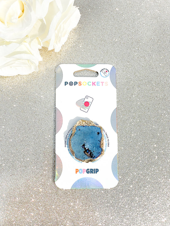 Sapphire Blue Iridescent Druzy Geode Crystal Gold Edged Phone Popsocket 5