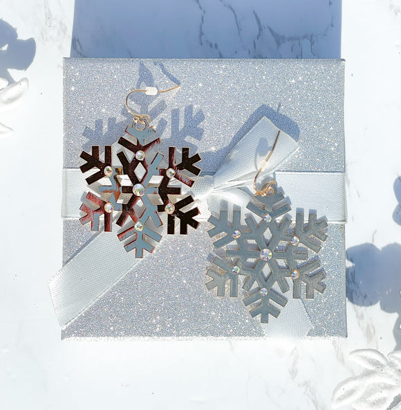 Rhinestone Gold Snowflake Christmas Earrings