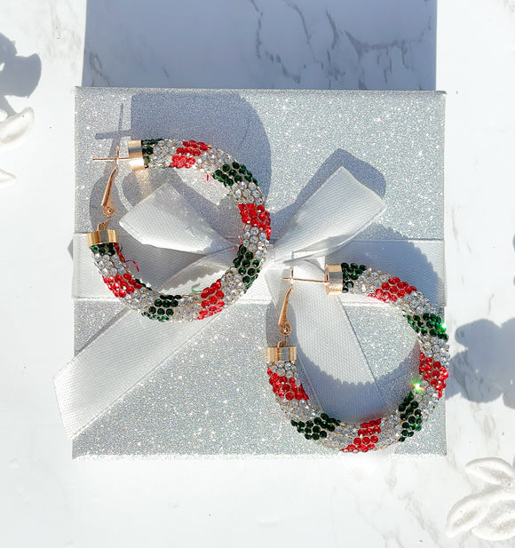 Rhinestone Hoops Christmas Earrings