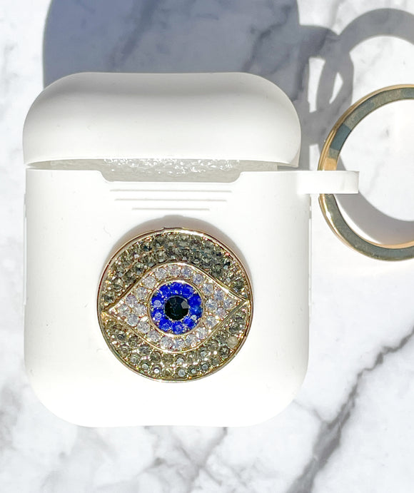 Gold, Green & Blue Rhinestones Evil Eye AirPods Case and Face Mask