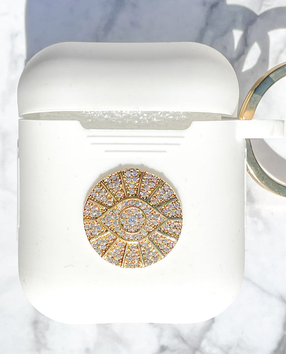 Gold and Rhinestones Evil Eye AirPods Case and Face Mask 2