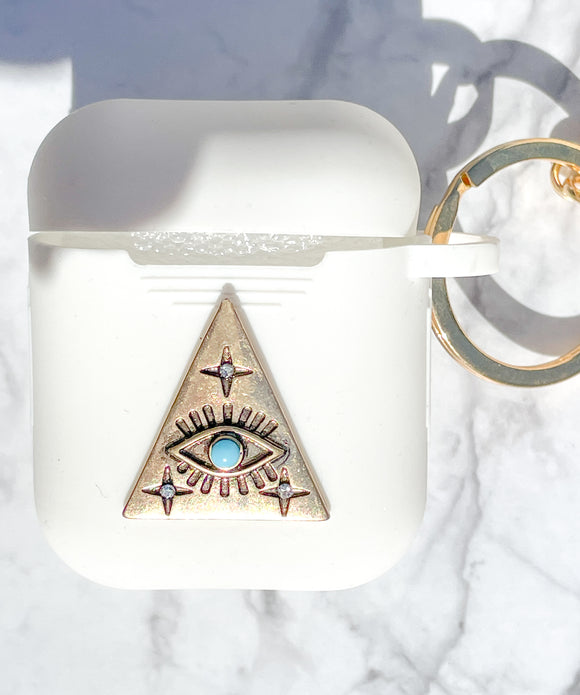 Gold and Turquoise Evil Eye AirPods Case and Face Mask 1