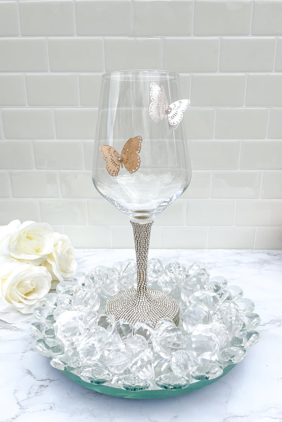 Silver and Gold Butterfly Glam Rhinestone Stem Wine Glasses