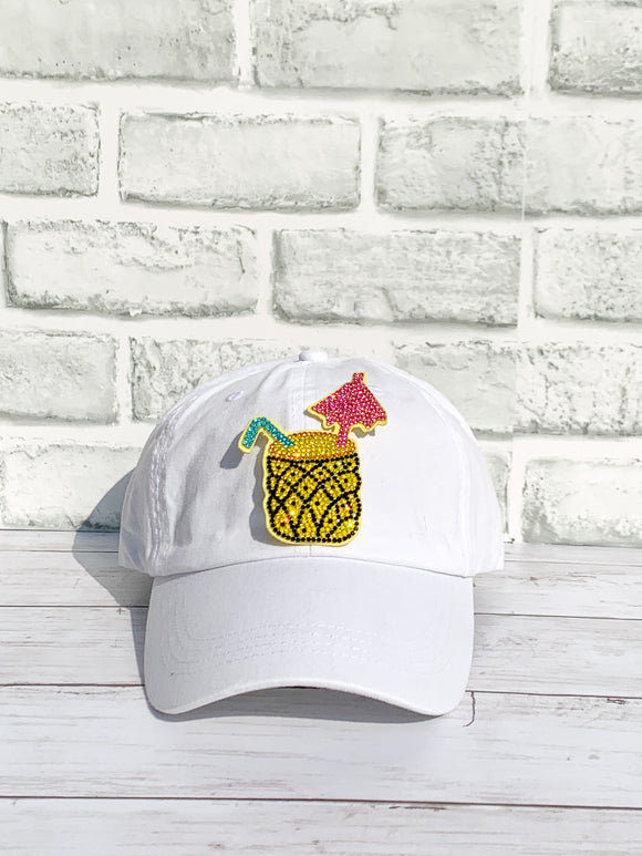Rhinestone Pineapple Tropical Drink High Ponytail Hat - White, Black or Pink Hats!