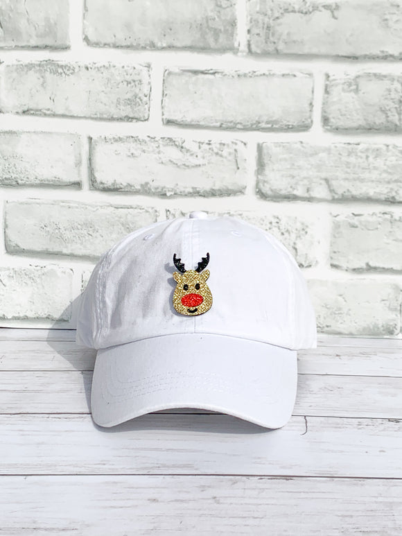 Glitter Rudolph High Ponytail Hat - White, Black or Pink Hats!