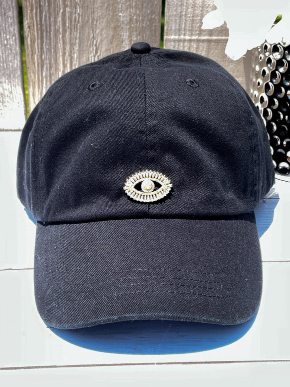Gold & Rhinestones Evil Eye High Ponytail Hat - White, Black or Pink Hats!