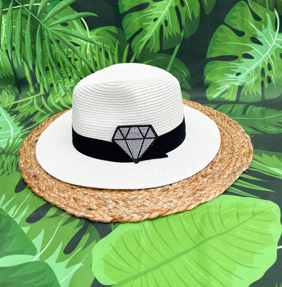 Black & Crystal Rhinestone Diamond Panama Hat