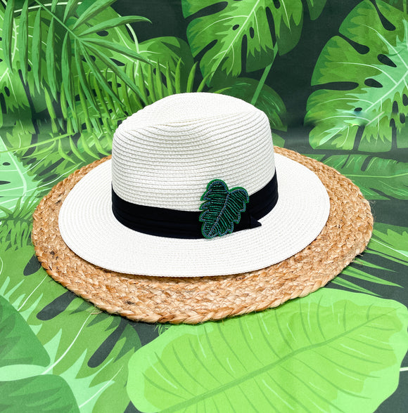 Beaded & Rhinestone Palm Leaf Panama Hat