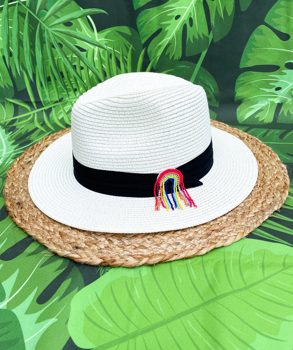 Beaded & Rhinestone Rainbow Panama Hat