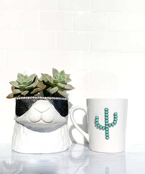 Turquoise and Silver Cactus Mug