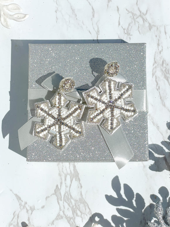 Beaded and Rhinestone Snowflake Christmas Earrings