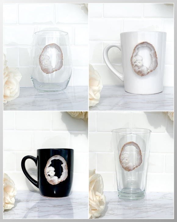 White Geode Mug, Wine Glass or Pint Glass 3 - Design Your Own Custom Item With Your Geode!