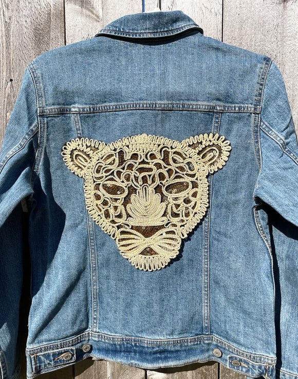 Custom Gold Sequin Leopard Jean Jacket