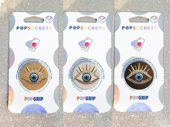 Rhinestone Spiked Blue Evil Eye Phone Popsocket - Choose Your Background Color!