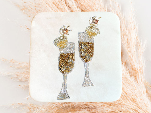 Beaded and Rhinestone Diamond Champagne Earrings