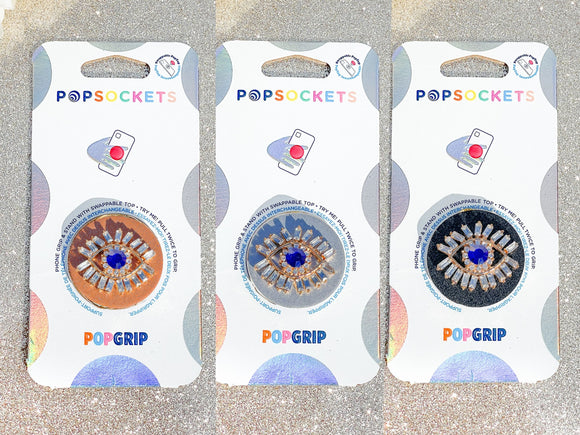 Rhinestone Gold and Blue Evil Eye Phone Popsocket - Choose Your Background Color!