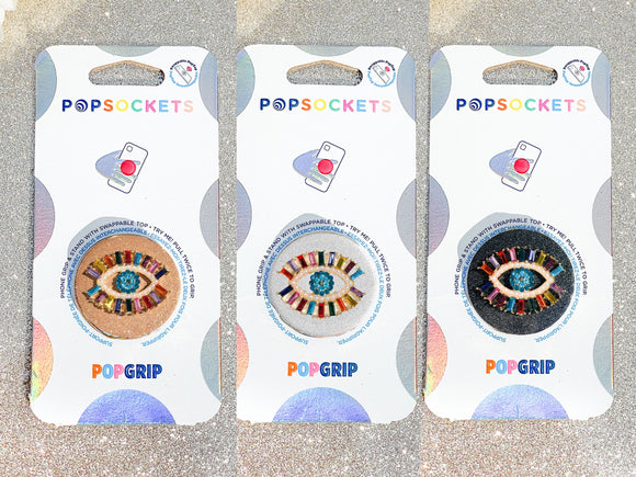 Colorful Rainbow Rhinestones & Pearls Evil Eye Phone Popsocket - Choose Your Background Color!