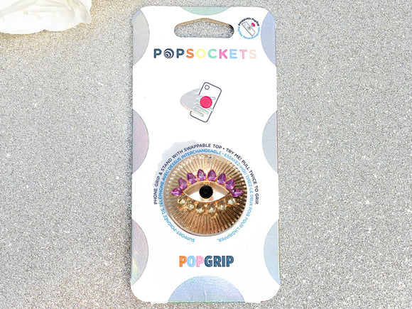 Gold Evil Eye with Purple & Champagne Rhinestones Phone Popsocket