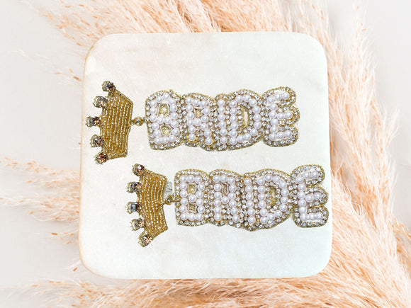 Beaded and Rhinestone Crown Bride Earrings