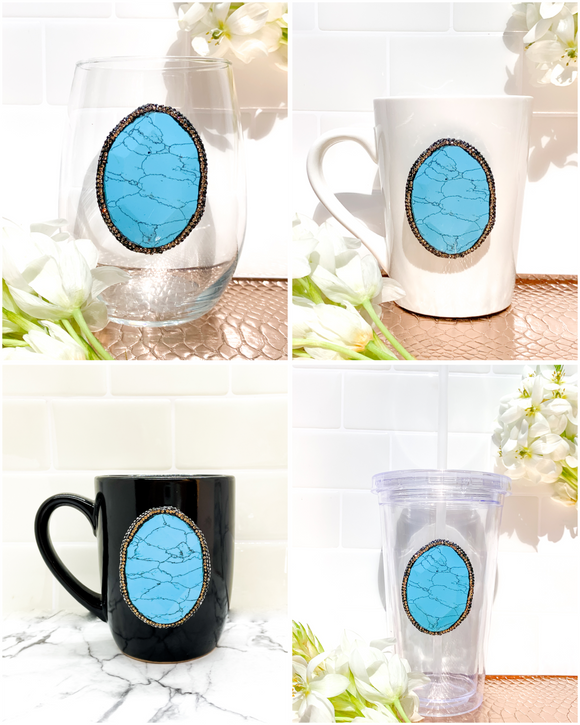 Turquoise Agate with Rhinestones Mug, Wine Glass or Tumbler - Design Your Own Custom Item With Your Stone!
