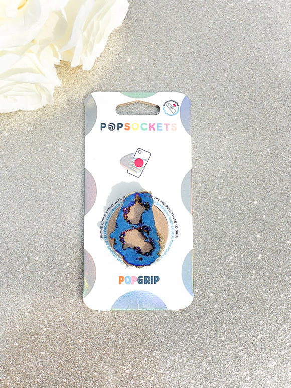 Sapphire Blue Iridescent Druzy Geode Crystal Gold Edged Phone Popsocket 7