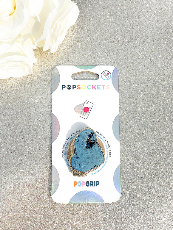 Sapphire Blue Iridescent Druzy Geode Crystal Gold Edged Phone Popsocket 6