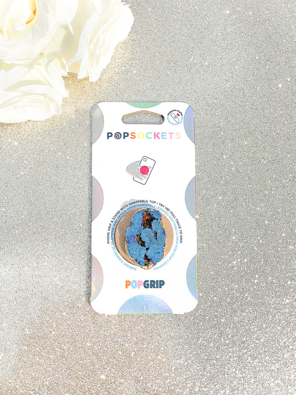 Sapphire Blue Iridescent Druzy Geode Crystal Gold Edged Phone Popsocket 4