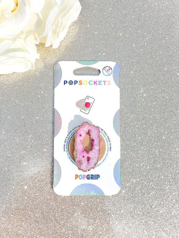 Rose Quartz Pink Druzy Geode Crystal Gold Edged Phone Popsocket 3
