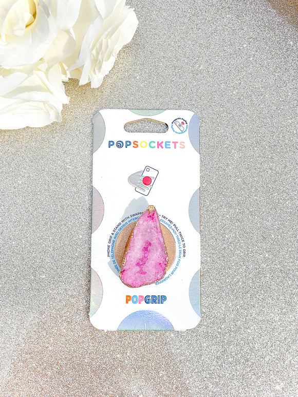 Rose Quartz Pink Druzy Geode Crystal Gold Edged Phone Popsocket 2