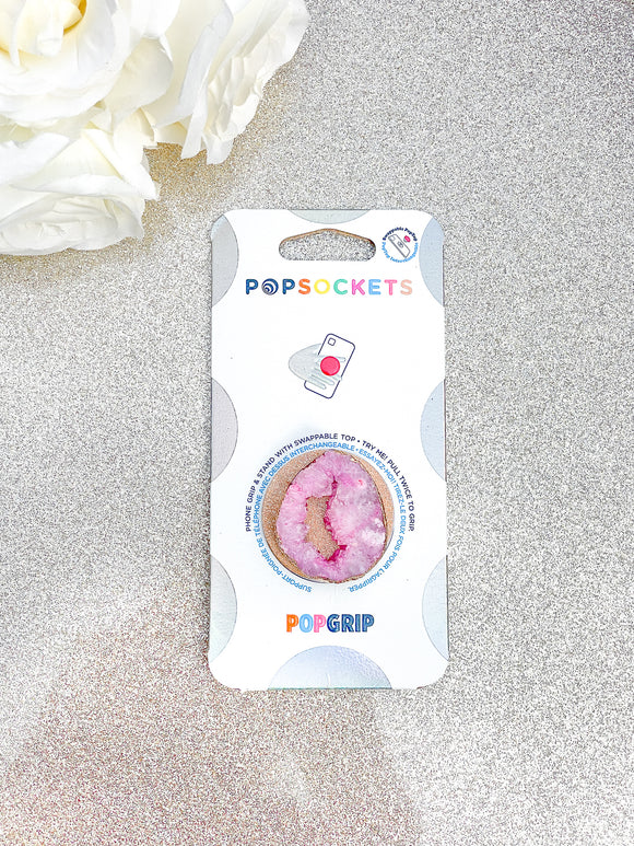Rose Quartz Pink Druzy Geode Crystal Gold Edged Phone Popsocket 1