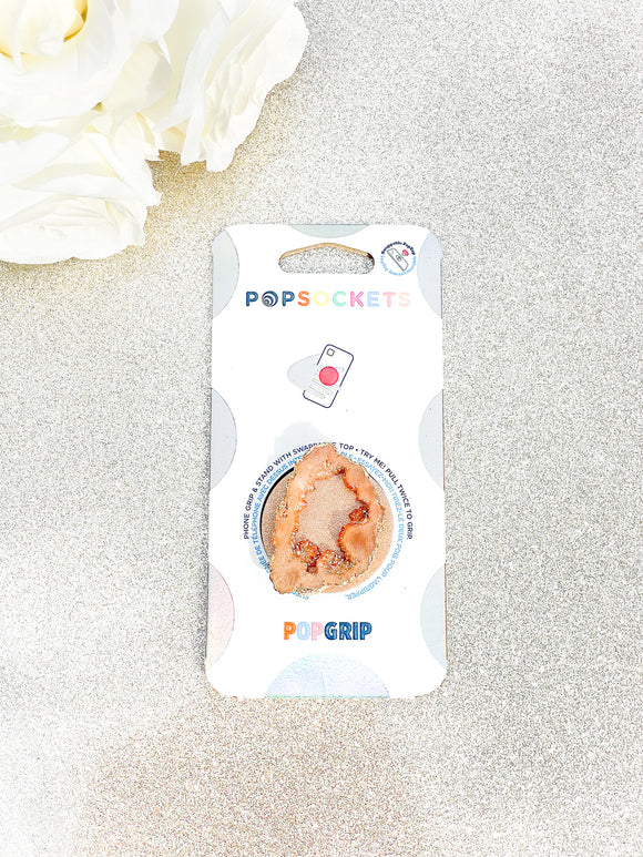 Peach / Pink Druzy Geode Crystal Gold Edged with Rainbow AB Shine Phone Popsocket 9