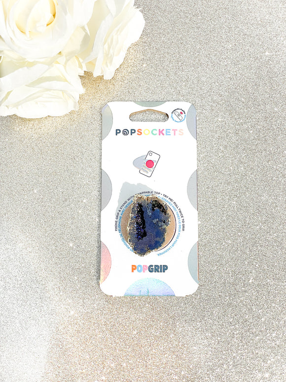 Navy and Gold Druzy Geode Crystal Gold Edged Phone Popsocket 2