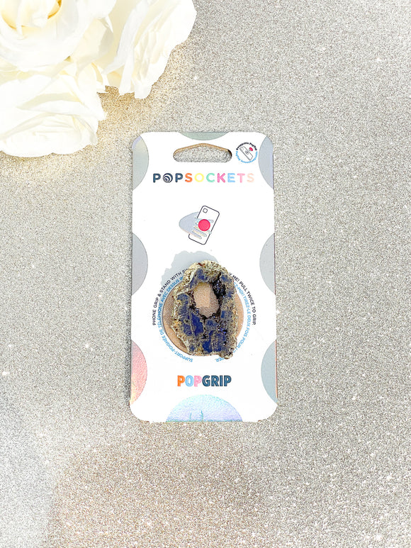 Navy and Gold Druzy Geode Crystal Gold Edged Phone Popsocket 1