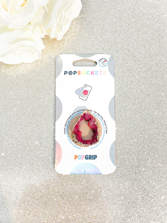 Ruby Red / Pink Druzy Geode Crystal Gold Edged Phone Popsocket 6