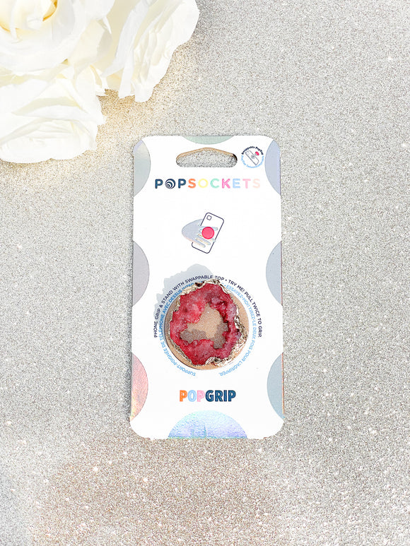Ruby Red / Pink Druzy Geode Crystal Gold Edged Phone Popsocket 4