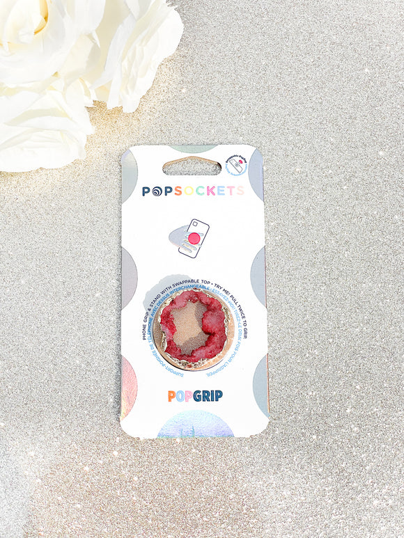 Ruby Red / Pink Druzy Geode Crystal Gold Edged Phone Popsocket 3