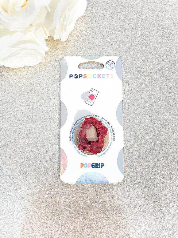 Ruby Red / Pink Druzy Geode Crystal Gold Edged Phone Popsocket 2