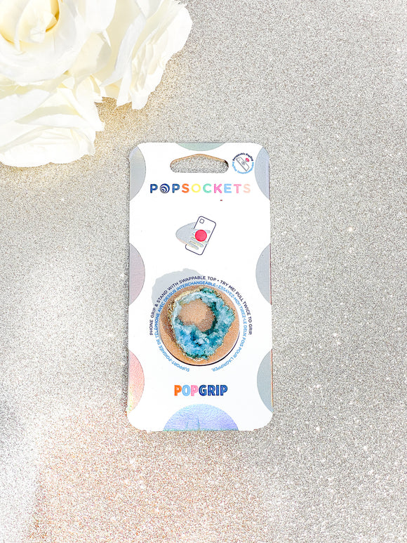 Aquamarine / Topaz Blue Druzy Geode Crystal Gold Edged Phone Popsocket 5