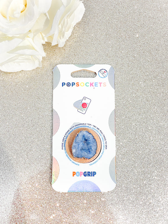 Sapphire Blue Druzy Geode Crystal Gold Edged Phone Popsocket 2