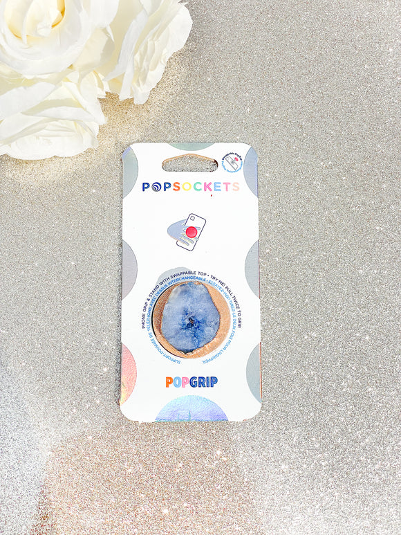 Sapphire Blue Druzy Geode Crystal Gold Edged Phone Popsocket 3