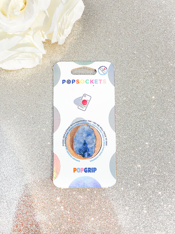 Sapphire Blue Druzy Geode Crystal Gold Edged Phone Popsocket 4