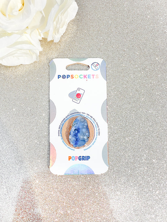 Sapphire Blue Druzy Geode Crystal Gold Edged Phone Popsocket 5