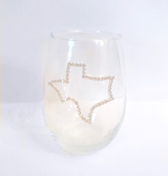 Rhinestone Texas Outline Stemless Wine Glass