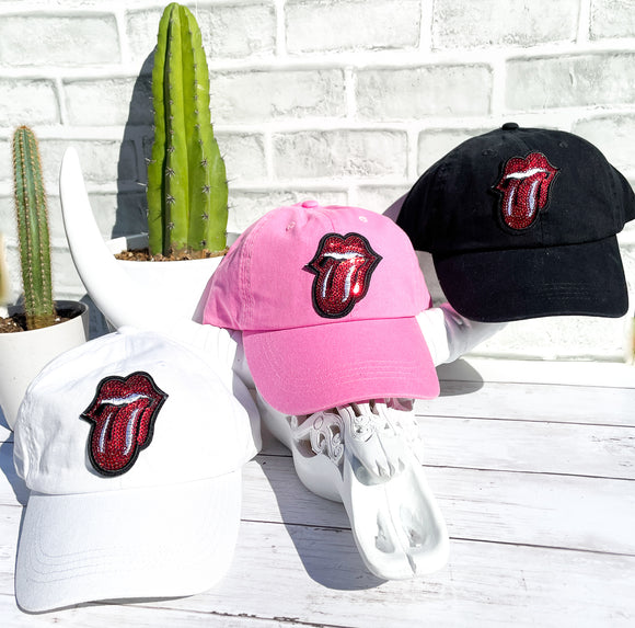 Sequin Rolling Stones High Ponytail Hat - White, Black or Pink Hats!